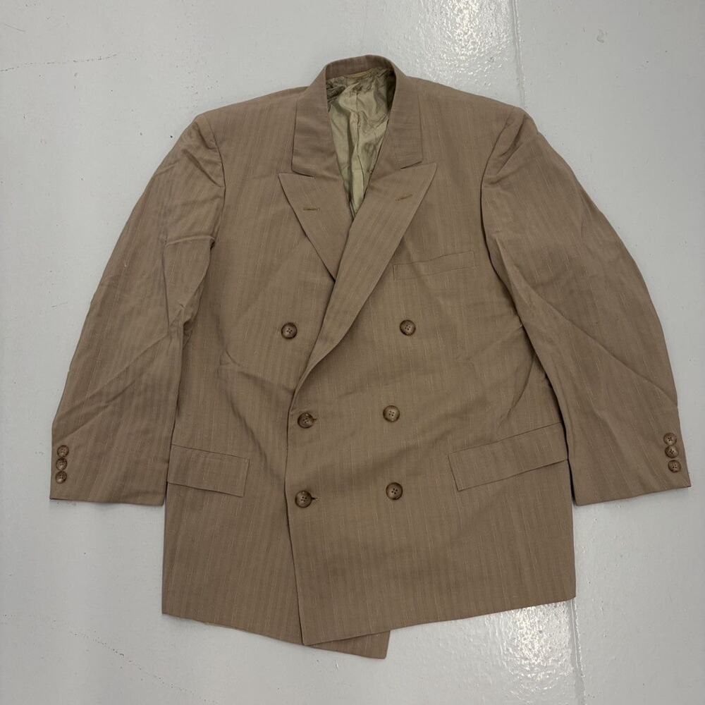 NOS Vintage 50s Kahn Tan Wool/Rayon Double Breasted Suit Jacket 42R